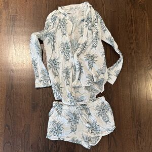 Pineapple Print Pajama Set - White and Green